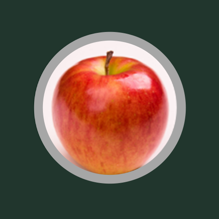Apple swatch circle representing natural, clean, and skin-friendly ingredients.